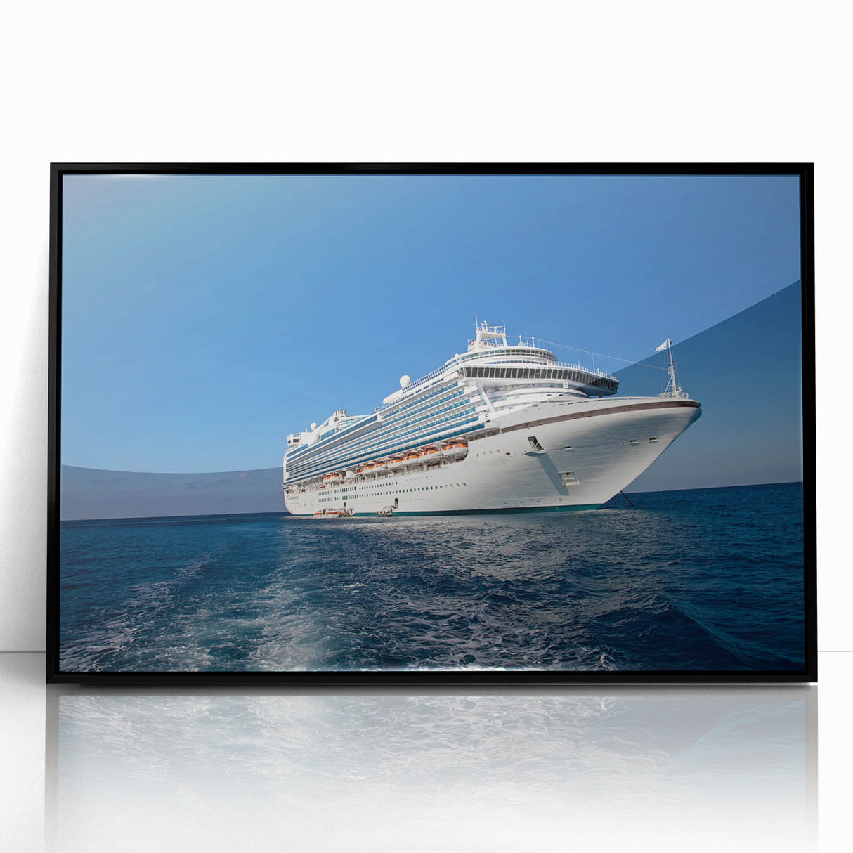 Large abstract wall art featuring a stylized ship in black and white tones on a framed acrylic.