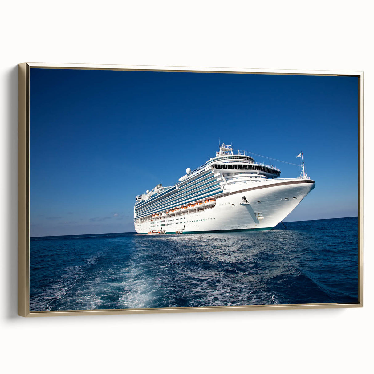 Framed canvas of a vintage ship illustration in black with colorful accents, ideal for office wall decor.
