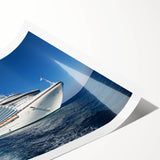 Extra large canvas print featuring a detailed ship illustration in muted oceanic tones, ideal for classy bathroom wall art.