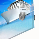 Large abstract wall art of a ship in stormy sea tones on acrylic glass, suitable for bedroom or dining room decor.