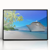 Large abstract wall art of a stylized ship in black and gray tones on a framed acrylic, ideal for modern office decor.