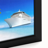 Extra large framed canvas featuring a black ship with colorful, textured details, ideal for living room decor.