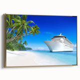 Framed canvas landscape art painting depicting a vintage ship in colorful hues, ideal for decorating a study.