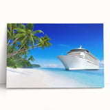 Black and white photo of a ship on stretched canvas, ideal for kitchen wall art or bedroom decor.