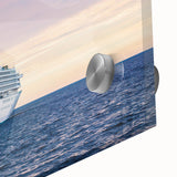 Large abstract wall art featuring a close-up of a ship on acrylic glass, with cool blue and gray tones.