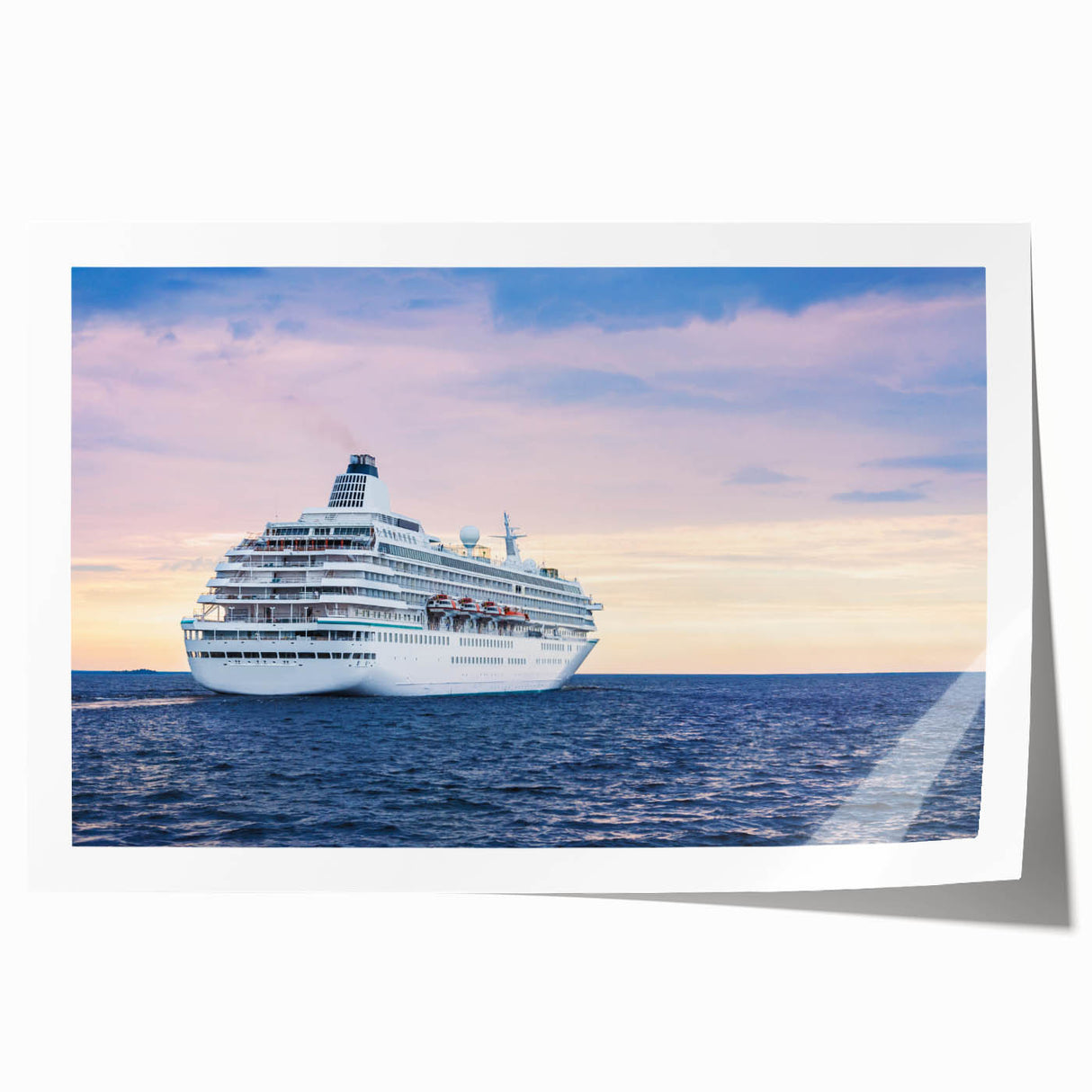 Rolled print of a vintage ship in muted gray and blue tones, ideal for dining room wall art.