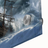 Acrylic print of a large abstract boat in muted blue and gray tones, suitable for bedroom or dining room art.