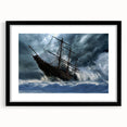 Abstract art print of a colorful, textured ship on a black framed canvas, ideal for extra large wall art in a living room.