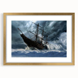 Textured abstract art print of a boat in muted earthy tones on a gold framed canvas, ideal for bedroom art.