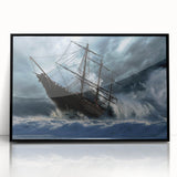 Large abstract wall art featuring a stylized boat in black and white tones on a framed acrylic.