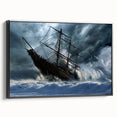 Black and white framed canvas featuring a vintage ship design, ideal for bedroom wall art with a classic mood.