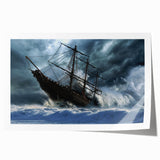 Extra large rolled print of a vintage ship, rendered in muted blues and grays, suitable for dining room or bathroom decor.