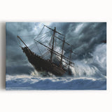 Black and white photograph of a ship at sea, printed on large stretched canvas, suitable for kitchen wall art.