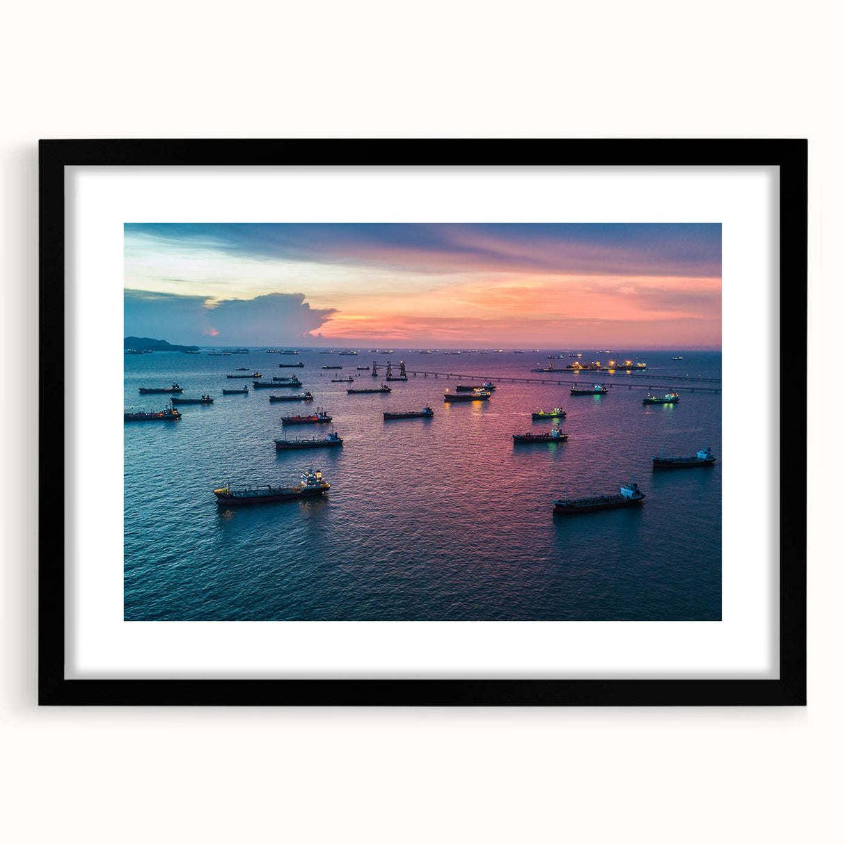 Extra large textured abstract art print of colorful boats, acrylic on canvas, ideal for living room decor.
