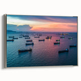 Vintage poster art of a ship, featuring a black and colorful palette on a framed canvas.