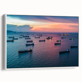 Framed canvas featuring a vintage black and white ship illustration, ideal for bedroom wall art.