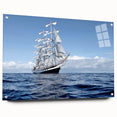 Acrylic print of a side view of a ship, featuring a grayscale palette, ideal for modern bedroom or dining room decor.
