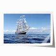 Extra large rolled print of a ship at sea, in muted blue and gray tones, suitable for dining room or bathroom wall art.