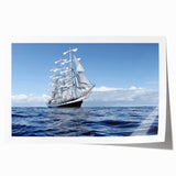 Extra large rolled print of a ship at sea, in muted blue and gray tones, suitable for dining room or bathroom wall art.