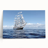 Black and white photo of a ship on stretched canvas, ideal for kitchen wall art or bedroom.