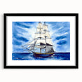 Abstract art print of a textured ship in vibrant colors on a large canvas, ideal for living room decor.