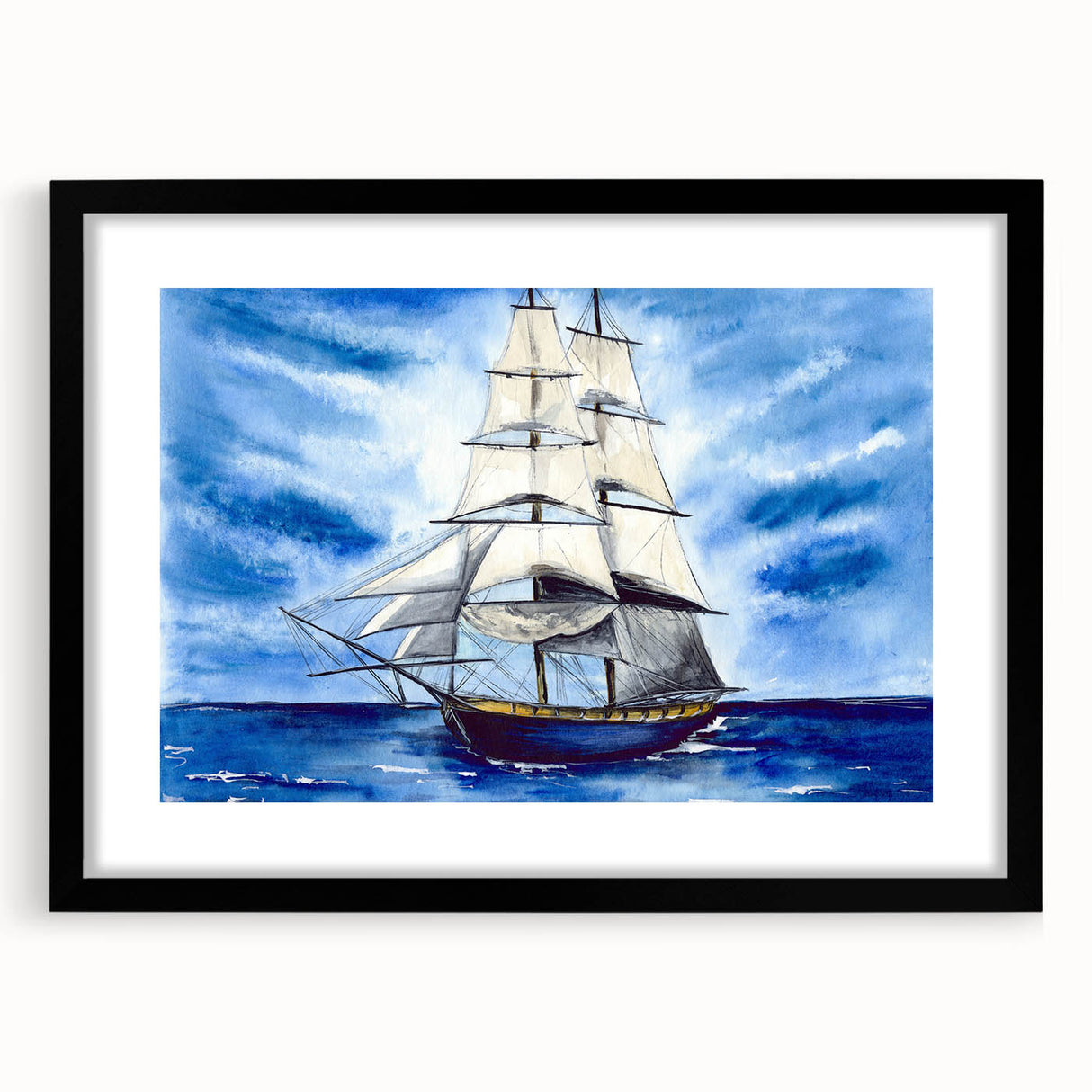 Abstract art print of a textured ship in vibrant colors on a large canvas, ideal for living room decor.