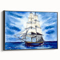 Black and white framed canvas featuring a vintage ship design, ideal for bedroom landscape art.