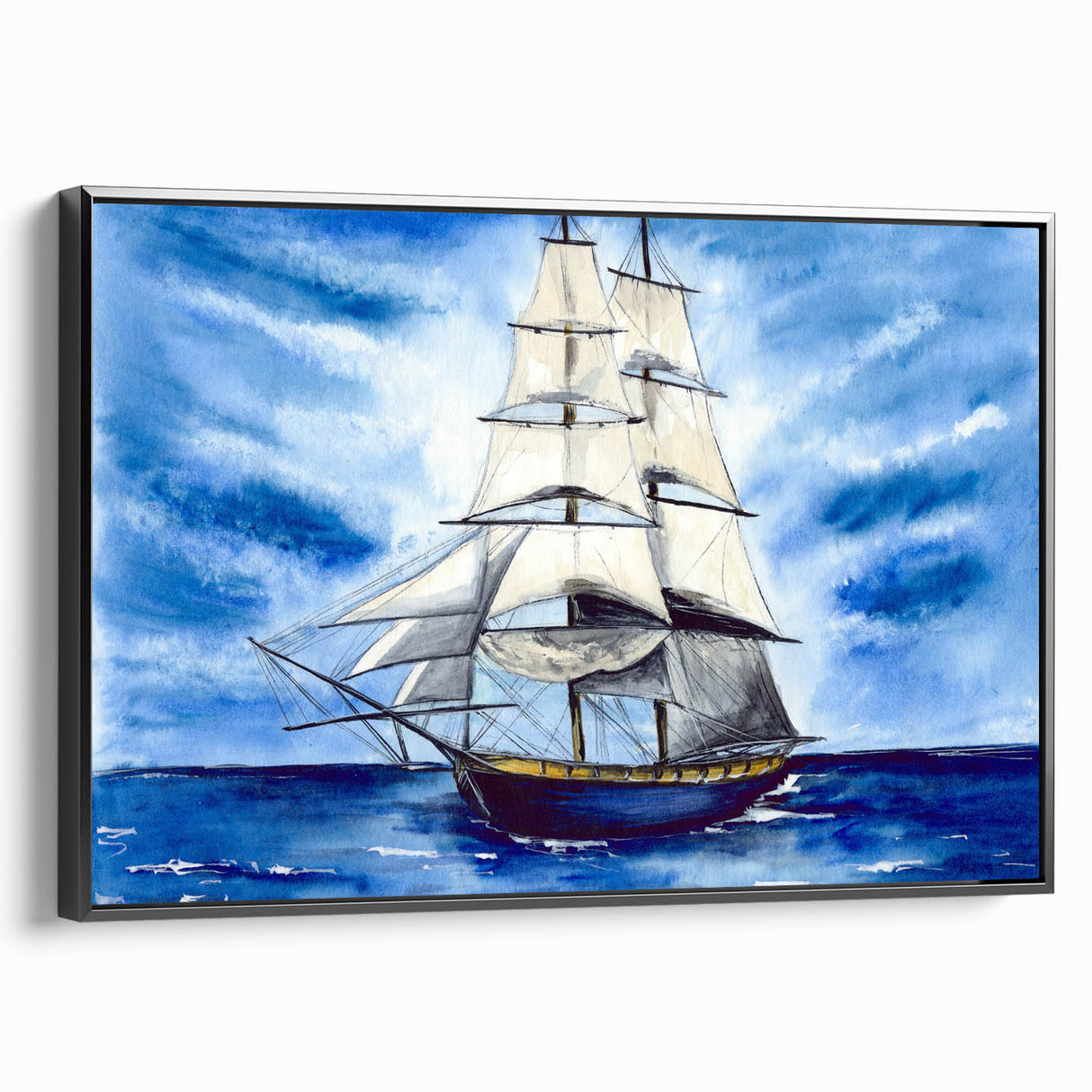 Black and white framed canvas featuring a vintage ship design, ideal for bedroom landscape art.