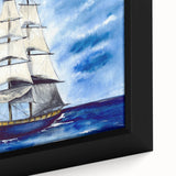 Extra large framed canvas featuring a textured black ship illustration with colorful art accents.