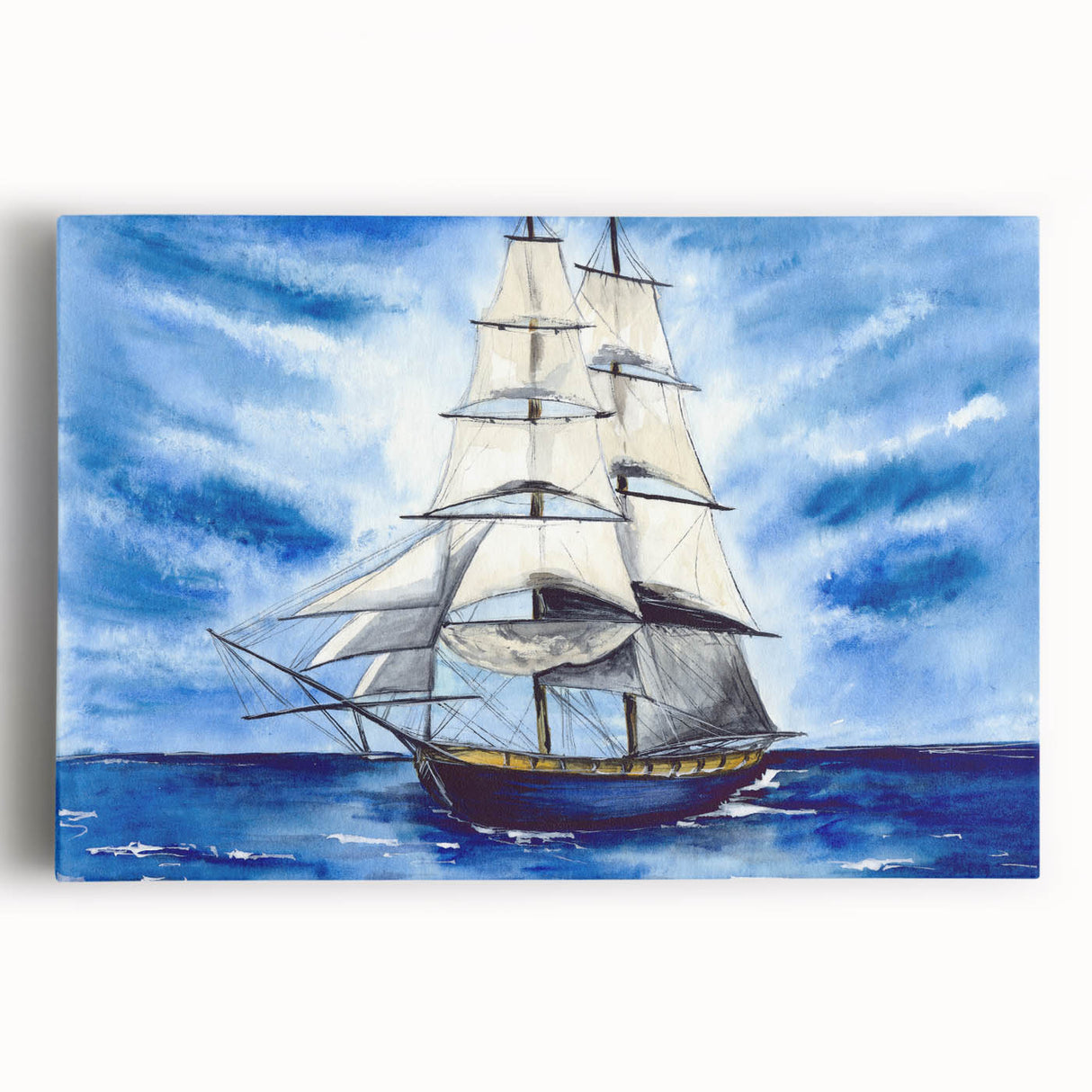 Black and white photo of ships in harbor on stretched canvas, suitable as large kitchen wall art.