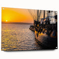 Acrylic print of a large abstract boat in grayscale, ideal for dining room or bedroom wall art.