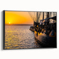 Black and white framed canvas featuring a vintage ship, ideal for bedroom wall art in muted tones.