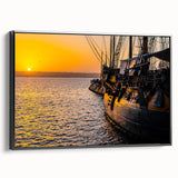 Black and white framed canvas featuring a vintage ship, ideal for bedroom wall art in muted tones.