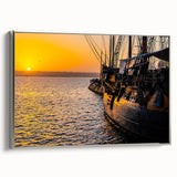 Extra large framed canvas featuring a vintage poster art of a colorful ship, ideal for living room decor.