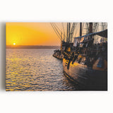 Black and white photograph of a ship on stretched canvas, ideal for kitchen wall art.