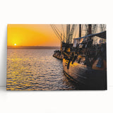 Black and white photo of a ship on stretched canvas, ideal for kitchen wall art or bedroom ambiance.