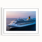 Extra large abstract art print of a ship, featuring textured blue and white tones on a framed canvas.