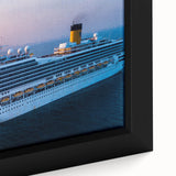 Extra large framed canvas depicting a textured, colorful abstract boat in black, ideal for living room decor.