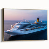 Framed canvas featuring a vintage-style ship on a colorful, abstract sea, ideal for adding a nautical touch to any room.