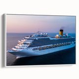 Framed canvas featuring a vintage black and white ship landscape, ideal for bedroom wall art.