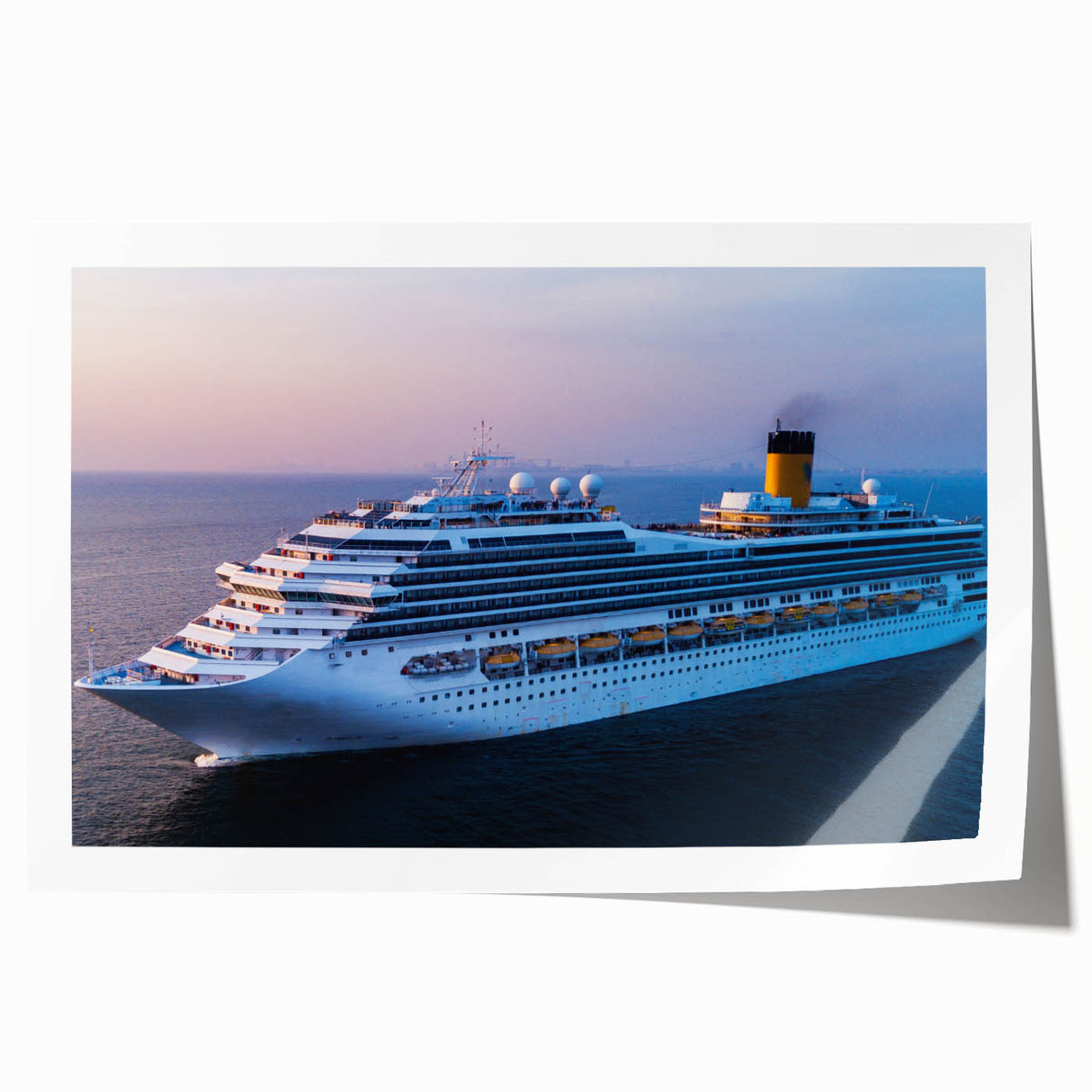 Extra large rolled print of a ship on a calm sea in muted blue and gray tones, suitable for dining room or bathroom wall art.