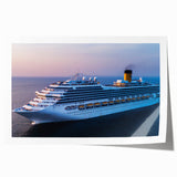 Extra large rolled print of a ship on a calm sea in muted blue and gray tones, suitable for dining room or bathroom wall art.