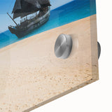 Acrylic print of a large abstract boat design in vibrant blue and white, ideal for bedroom or dining room art.