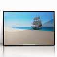 Large abstract wall art depicting a ship in muted blues and grays on a framed acrylic, suited for modern art wall decor.