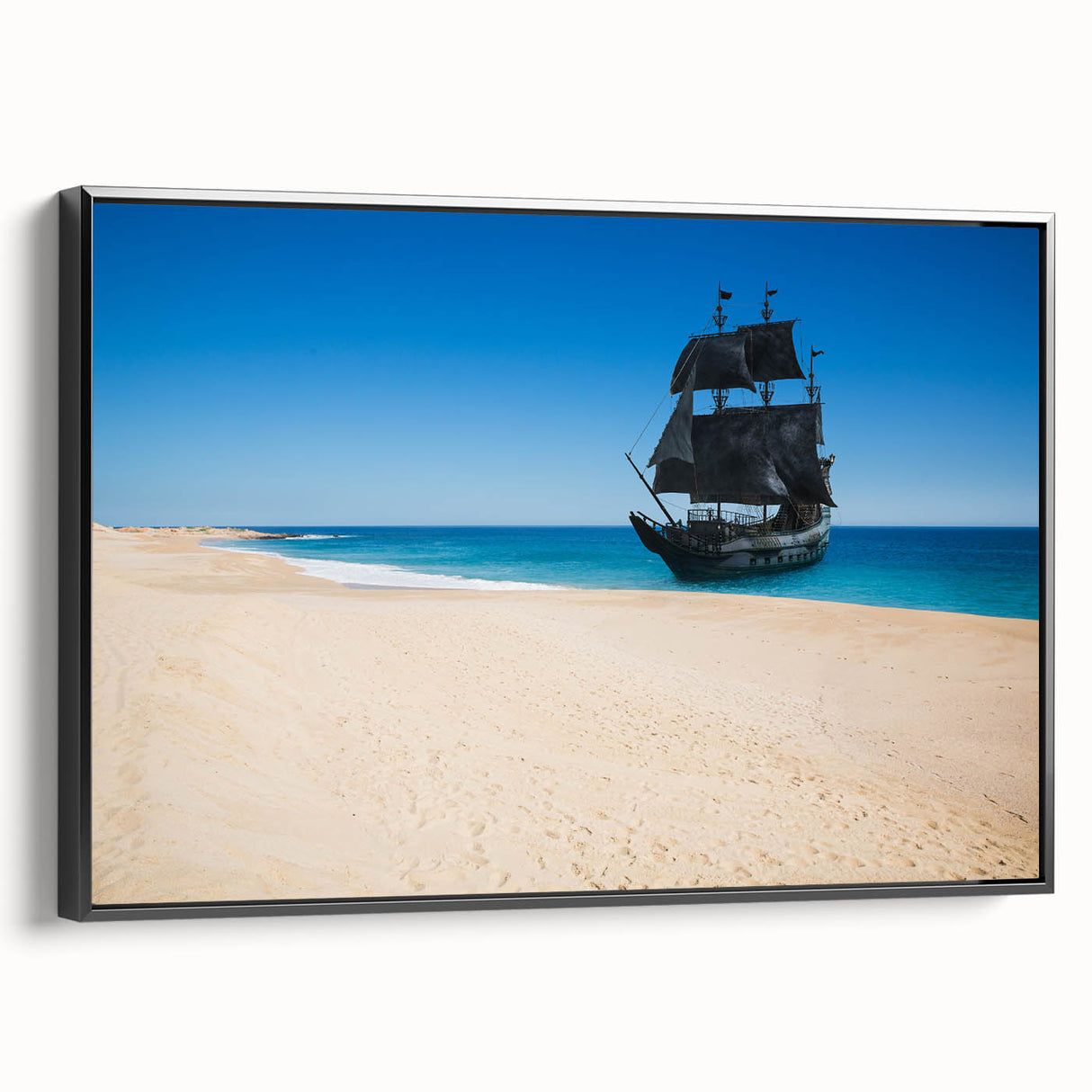 Black and white framed canvas featuring a vintage ship, ideal for bedroom wall decor.