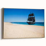 Framed canvas depicting a vintage ship in colorful hues, ideal for enhancing a study room or office.