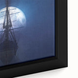 Extra large framed canvas featuring a close-up of a ship in black, with colorful, textured art details.