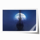 Extra large wall art featuring a detailed ship illustration on rolled print, set in muted oceanic blues.