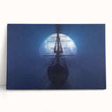 Black and white photo of a ship on stretched canvas, ideal for kitchen wall art or bedroom ambiance.