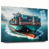 Side view of a large abstract boat and ship acrylic print in cool blue and gray tones, ideal for bedroom or dining room art.